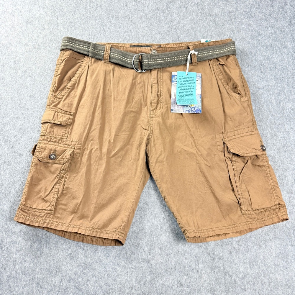 Plugg Jeans Co Men 40 Brown Cargo Shorts Distressed Heavy Vintage Belted Y2k NWT